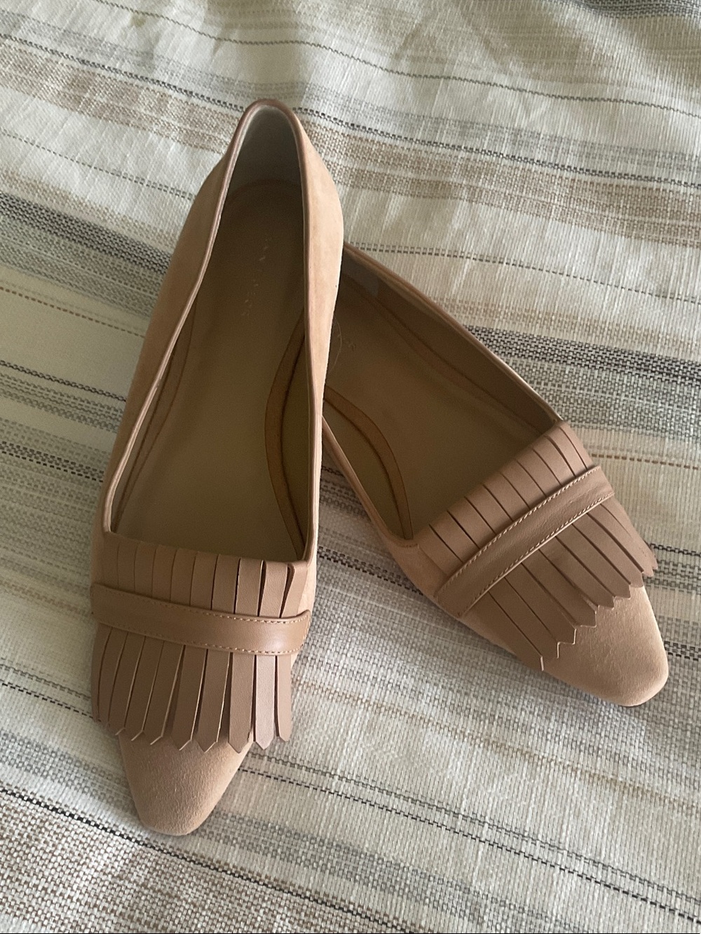 Ann Taylor Pointed-Toe Fringe Flats in Nude Pink
